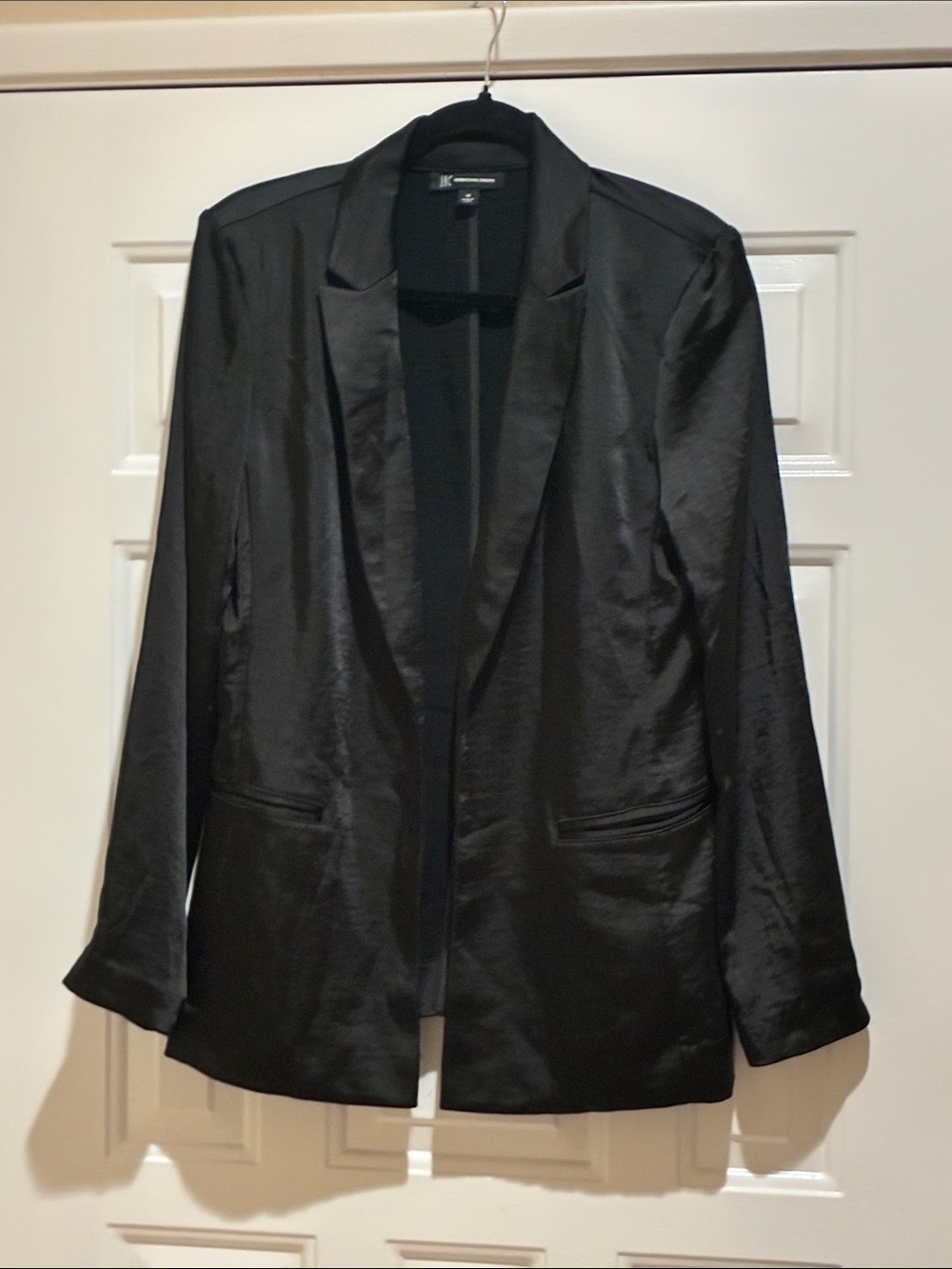 INC International Concepts Black Satin Open-Front Blazer